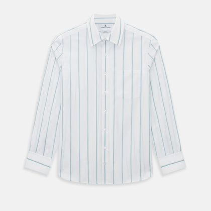 SHIRTS WF DERBY COLLAR 1BC 1PKT WHITE/SAGE STRIPE