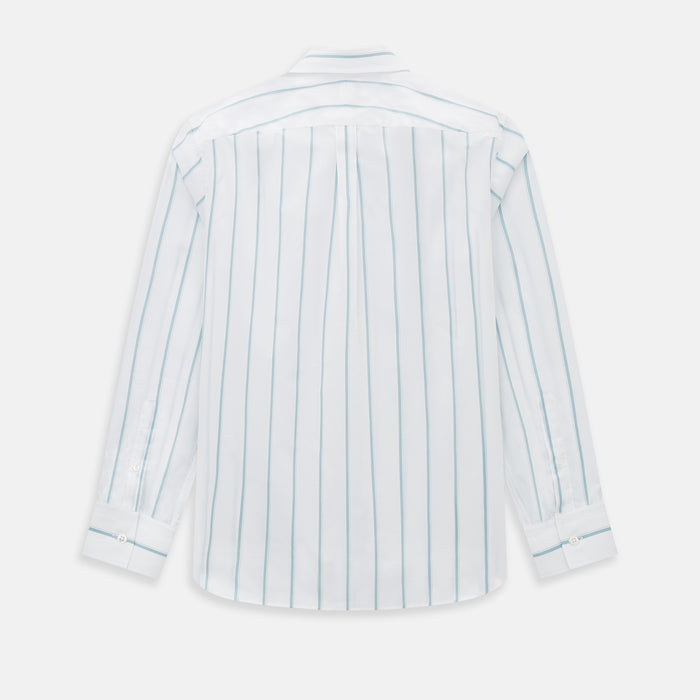 Track Striped Blue on White Weekend Fit Shirt in Cotton Image 2