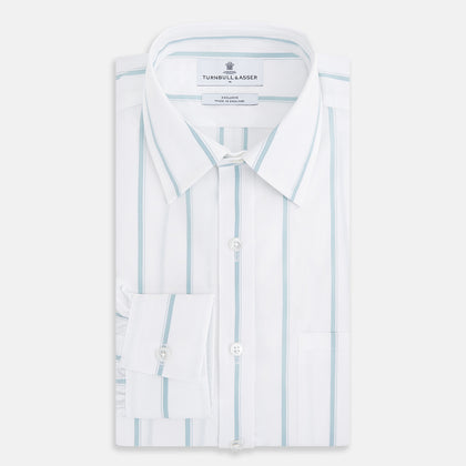 SHIRTS WF DERBY COLLAR 1BC 1PKT WHITE/SAGE STRIPE Image 4
