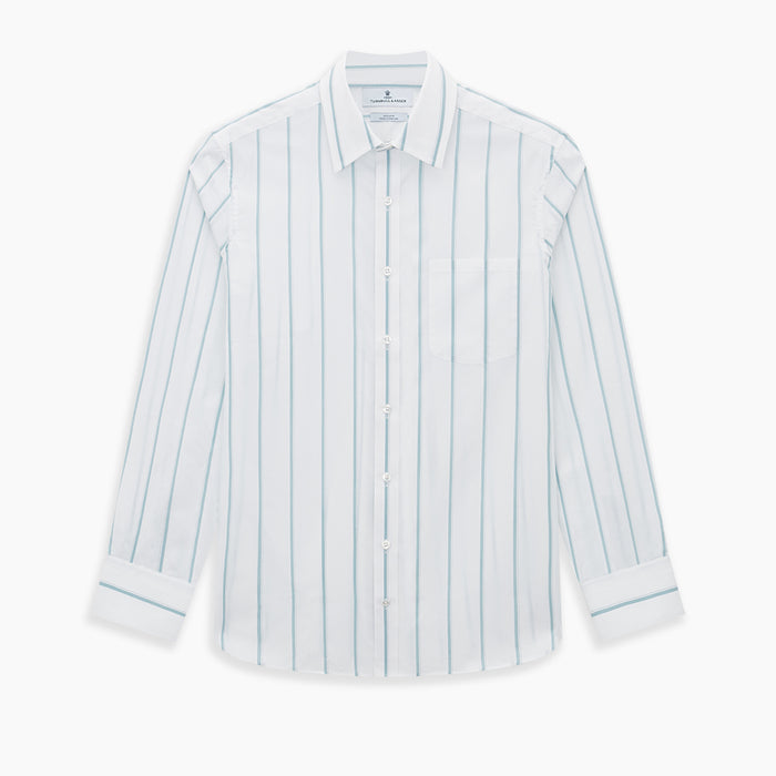 Track Striped Blue on White Weekend Fit Shirt in Cotton Image 6