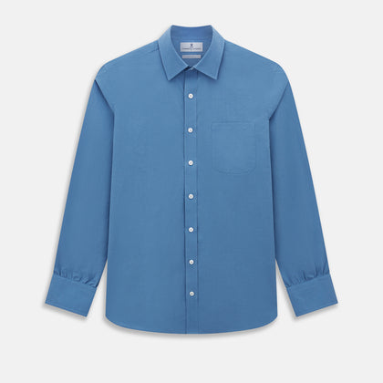 Fine Checked Colony Blue Weekend Fit Shirt in Cotton