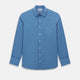 Turnbull & Asser UK Fine Checked Colony Blue Weekend Fit Shirt in Cotton, a navy check long-sleeved button-down with a Derby collar, a small checkered pattern, and a single chest pocket.
