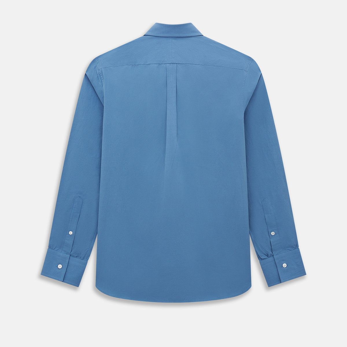 View 3 of product Turnbull & Asser UK Fine Checked Colony Blue Weekend Fit Shirt in Cotton, a navy check long-sleeved button-down with a Derby collar, a small checkered pattern, and a single chest pocket.