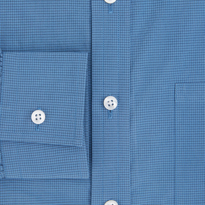 Fine Checked Colony Blue Weekend Fit Shirt in Cotton Image 3