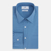 View 5 of product Turnbull & Asser UK Fine Checked Colony Blue Weekend Fit Shirt in Cotton, a navy check long-sleeved button-down with a Derby collar, a small checkered pattern, and a single chest pocket.