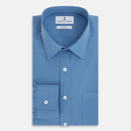 Fine Checked Colony Blue Weekend Fit Shirt in Cotton Image 4
