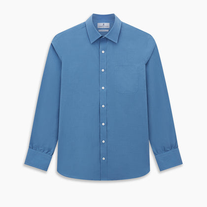 Fine Checked Colony Blue Weekend Fit Shirt in Cotton Image 5