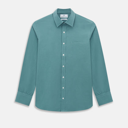 Fine Checked Sage Green Weekend Fit Shirt in Cotton