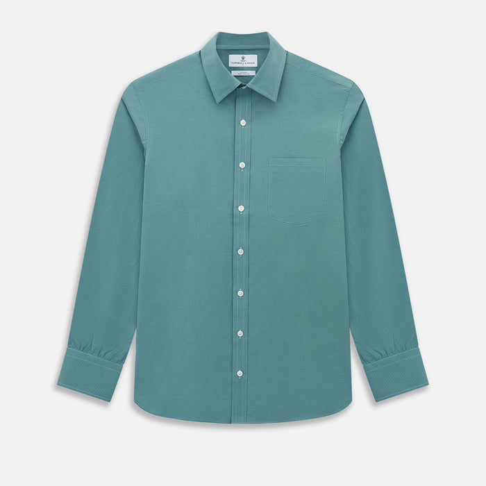 Fine Checked Sage Green Weekend Fit Shirt in Cotton