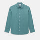 A Fine Checked Sage Green Weekend Fit Shirt in Cotton by Turnbull & Asser UK, featuring long sleeves, a button-up front, chest pocket, buttoned cuffs, and a classic collar—displayed on a white background—offers a modern twist reminiscent of the timeless appeal of classic checked shirts.