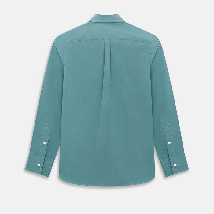 Fine Checked Sage Green Weekend Fit Shirt in Cotton Image 2