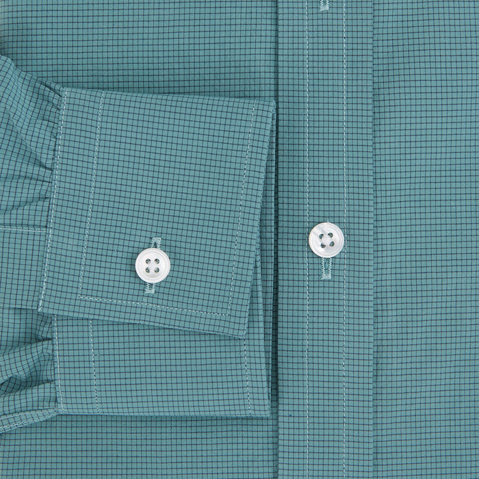 Fine Checked Sage Green Weekend Fit Shirt in Cotton Image 3