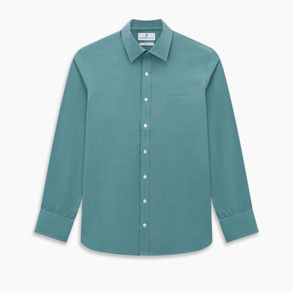 Fine Checked Sage Green Weekend Fit Shirt in Cotton Image 6