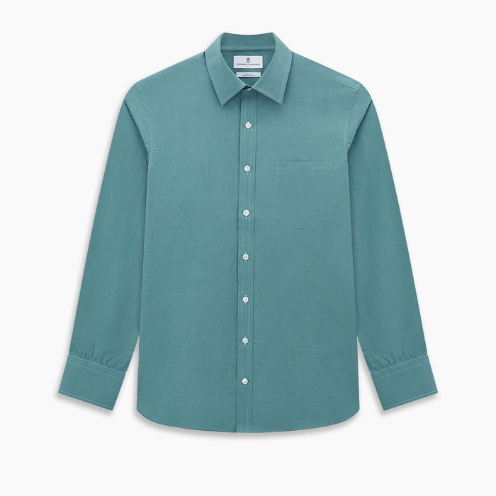 Fine Checked Sage Green Weekend Fit Shirt in Cotton Image 6