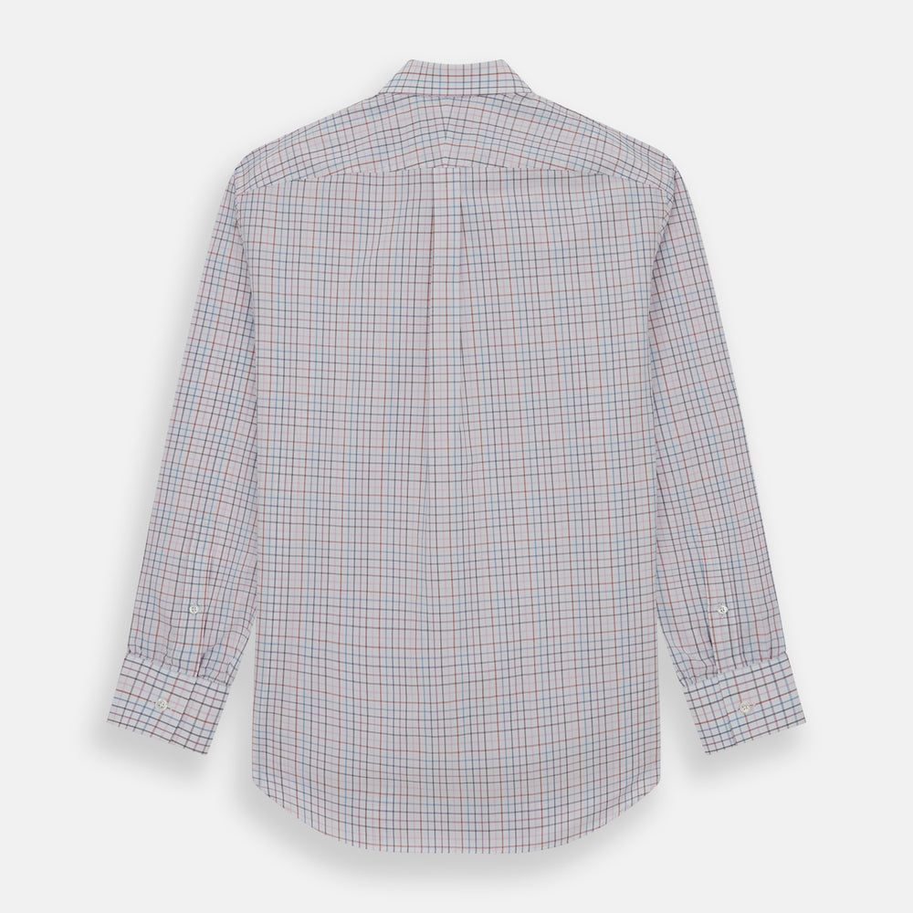 The Turnbull & Asser Multi Graph Check Richmond Shirt features a white base with red and blue checks, a Dorset button-down collar, and long sleeves. The shirt is displayed neatly on a plain white background.