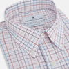 View 2 of product The Turnbull & Asser Multi Graph Check Richmond Shirt features a white base with red and blue checks, a Dorset button-down collar, and long sleeves. The shirt is displayed neatly on a plain white background.