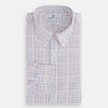 View 4 of product The Turnbull & Asser Multi Graph Check Richmond Shirt features a white base with red and blue checks, a Dorset button-down collar, and long sleeves. The shirt is displayed neatly on a plain white background.