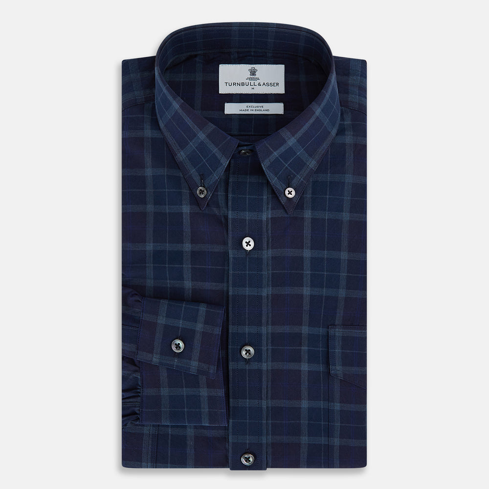 Navy and White Shadow Check Richmond Shirt L