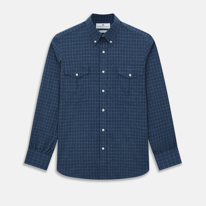 Indigo Tonal Windowpane Richmond Shirt