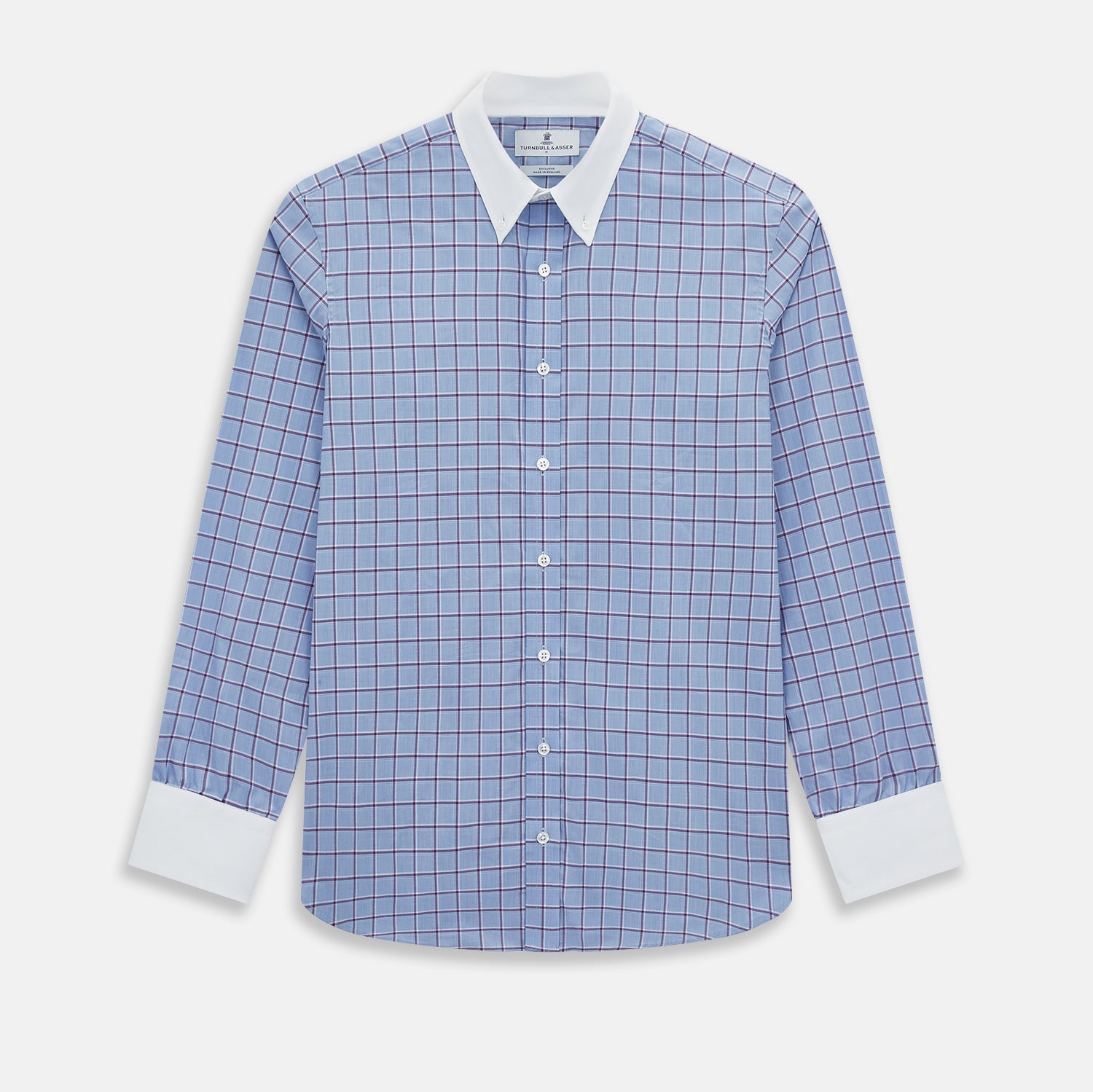 View 1 of product Blue and Purple Windowpane Check Richmond Shirt with Contrast Collar & Cuffs XXL