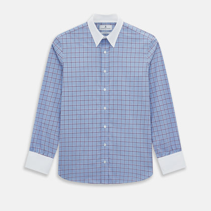 Blue and Purple Windowpane Check Richmond Shirt with Contrast Collar & Cuffs