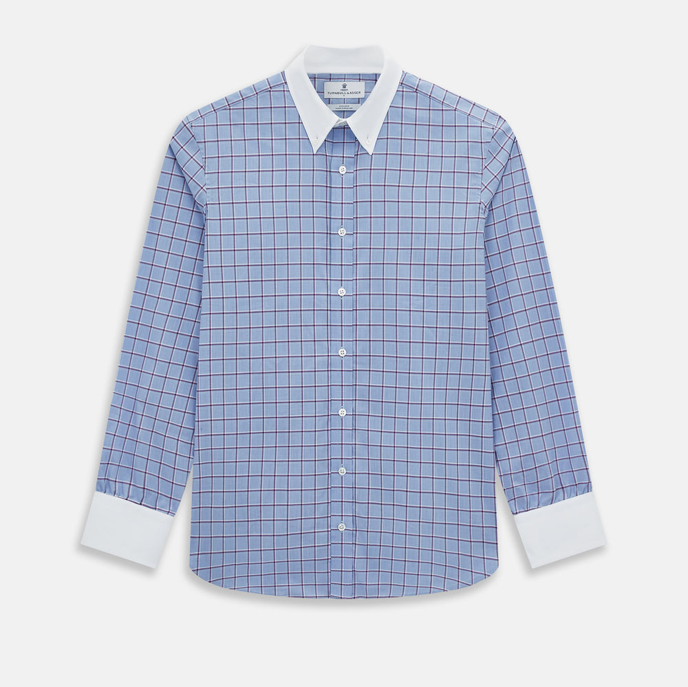 Blue and Purple Windowpane Check Richmond Shirt with Contrast Collar & Cuffs XXL