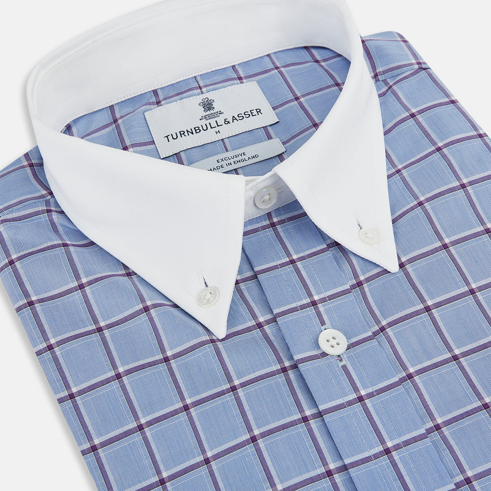Blue and Purple Windowpane Check Richmond Shirt with Contrast Collar & Cuffs XXL