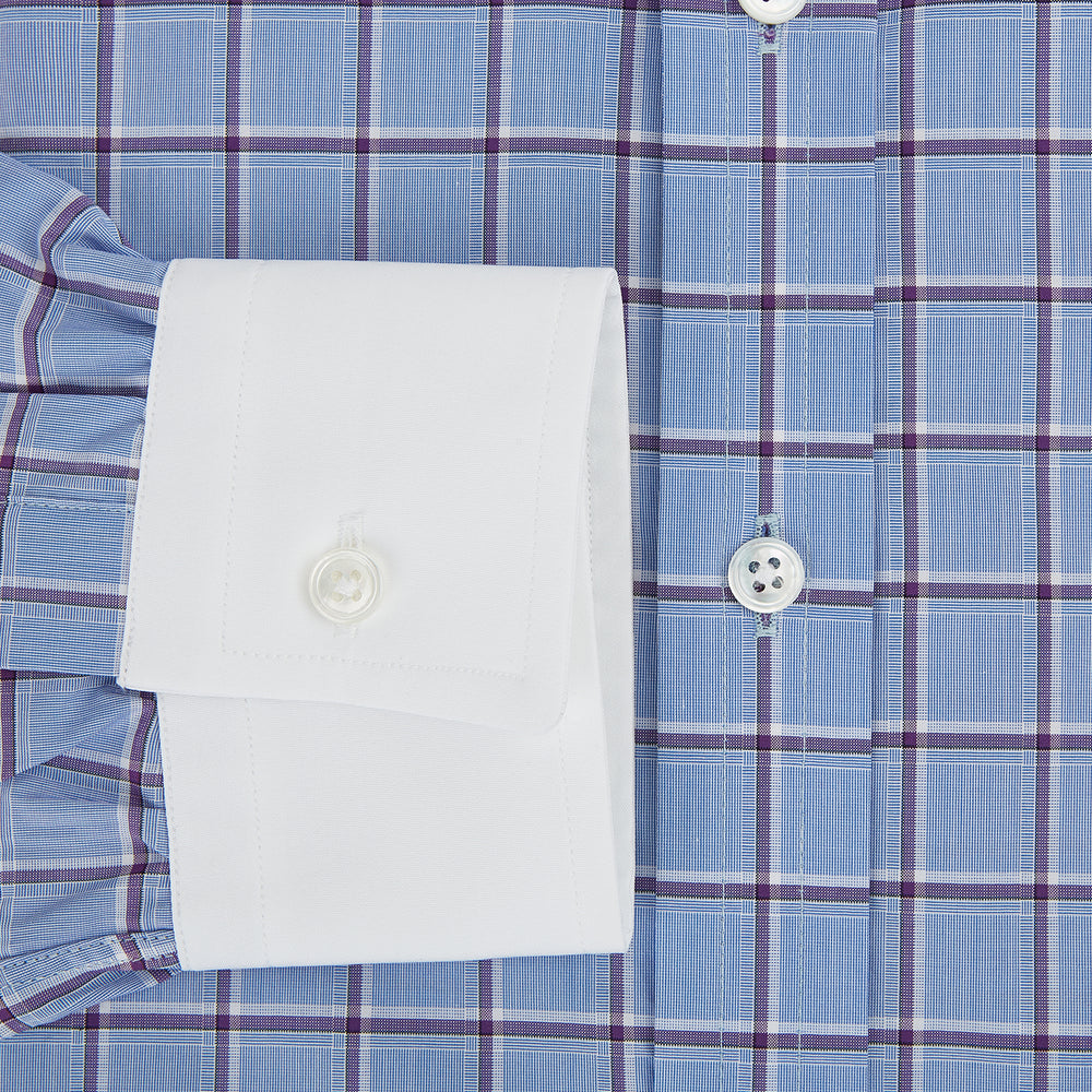 Blue and Purple Windowpane Check Richmond Shirt with Contrast Collar & Cuffs XXL
