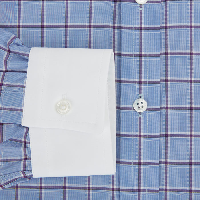 Blue and Purple Windowpane Check Richmond Shirt with Contrast Collar & Cuffs Image 3
