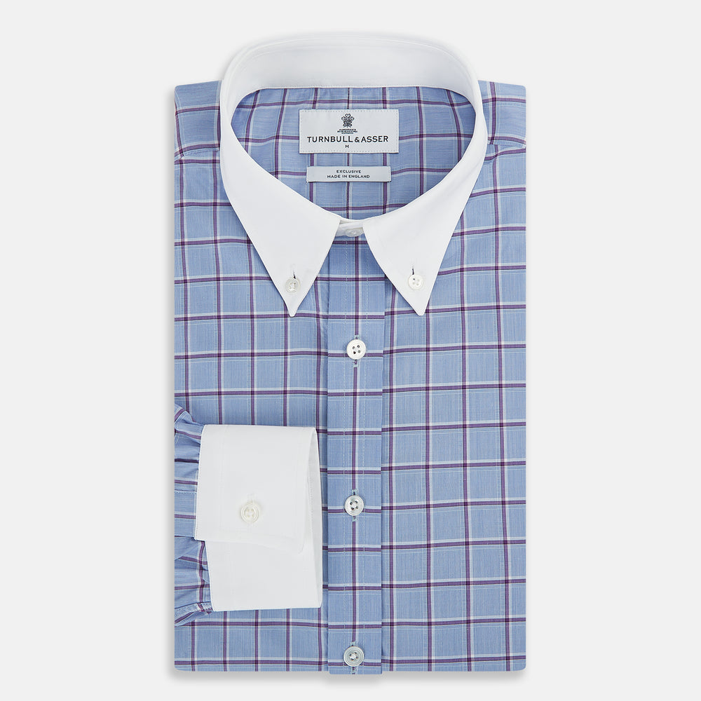 Blue and Purple Windowpane Check Richmond Shirt with Contrast Collar & Cuffs XXL