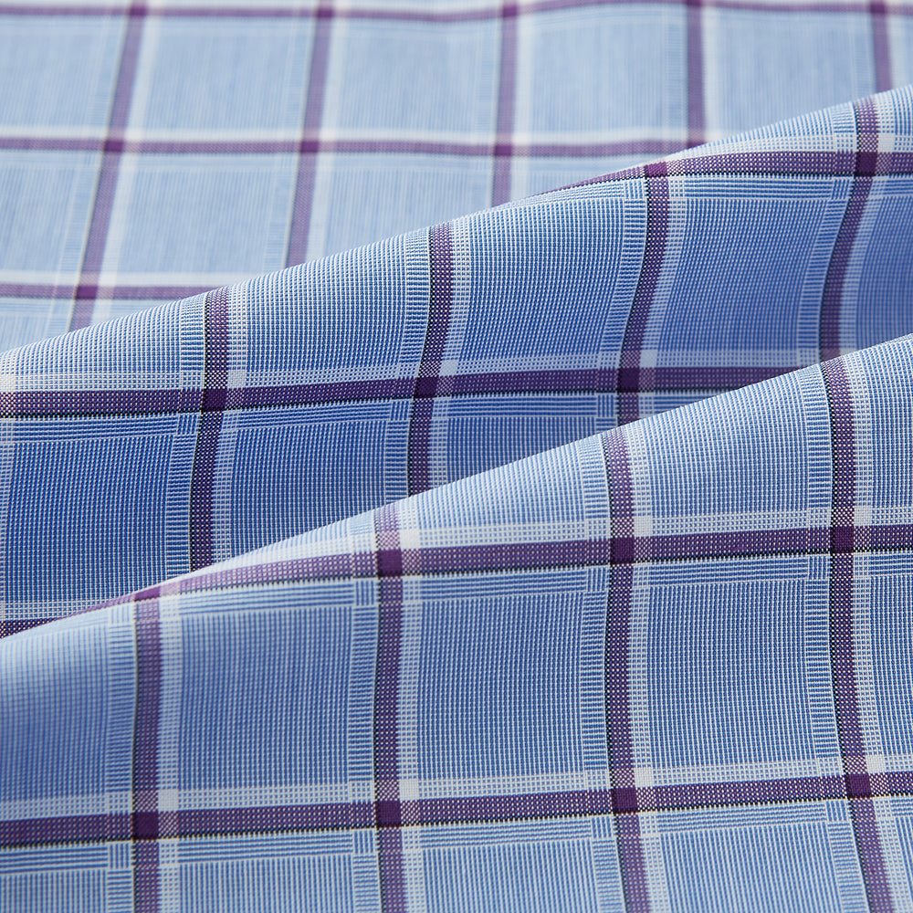 Blue and Purple Windowpane Check Richmond Shirt with Contrast Collar & Cuffs XXL