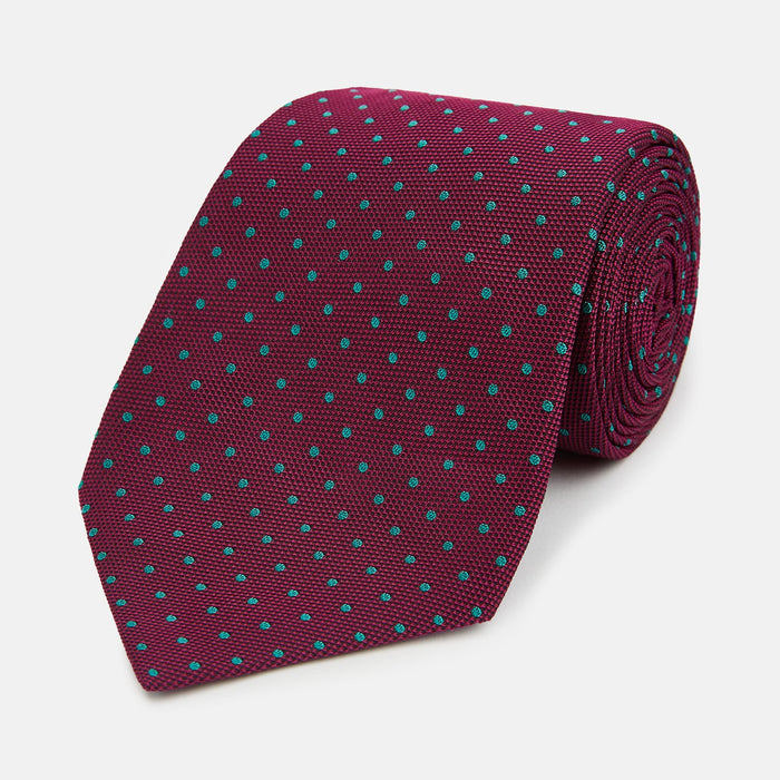 Green and Magenta Micro Dot Silk Tie