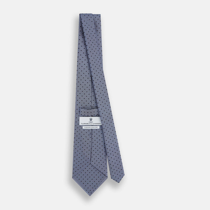 Navy and Pale Blue Micro Dot Silk Tie Image 3