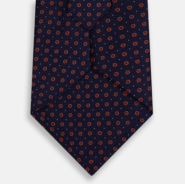 Navy and Orange Circle Silk Tie Image 2