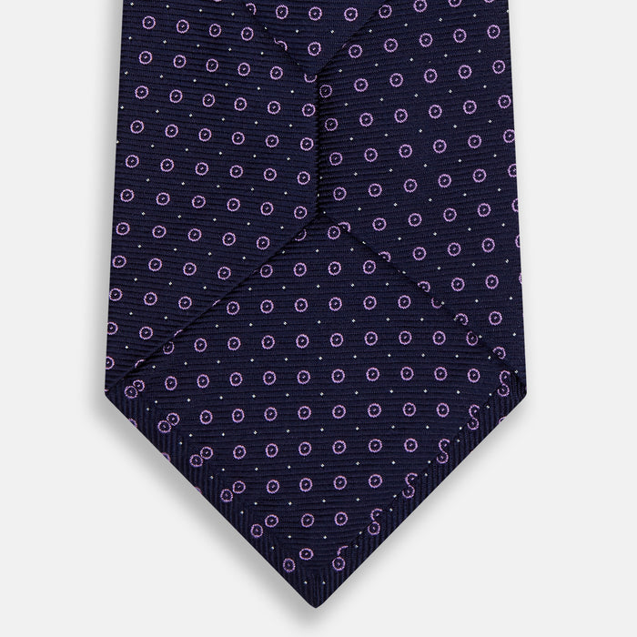 Navy and Lilac Circle Silk Tie Image 2