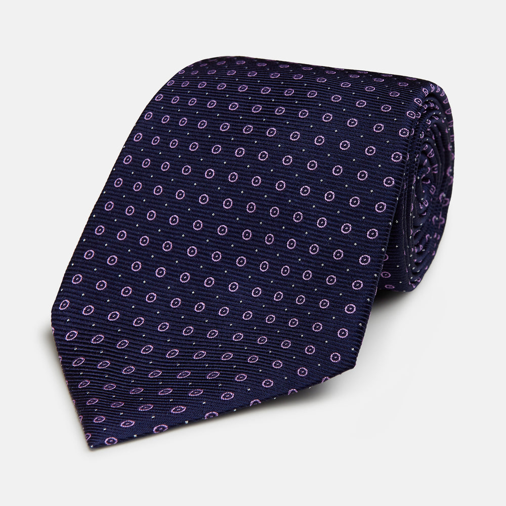 Navy and Lilac Circle Silk Tie