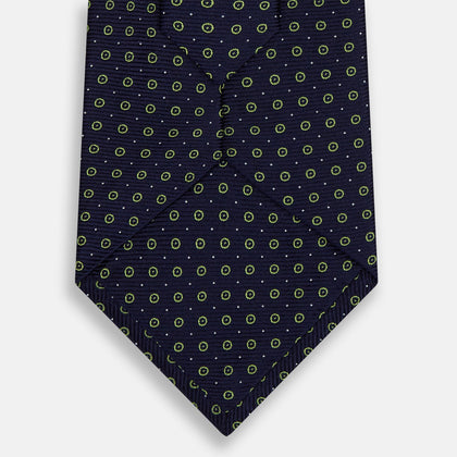Navy and Light Green Circle Silk Tie Image 2