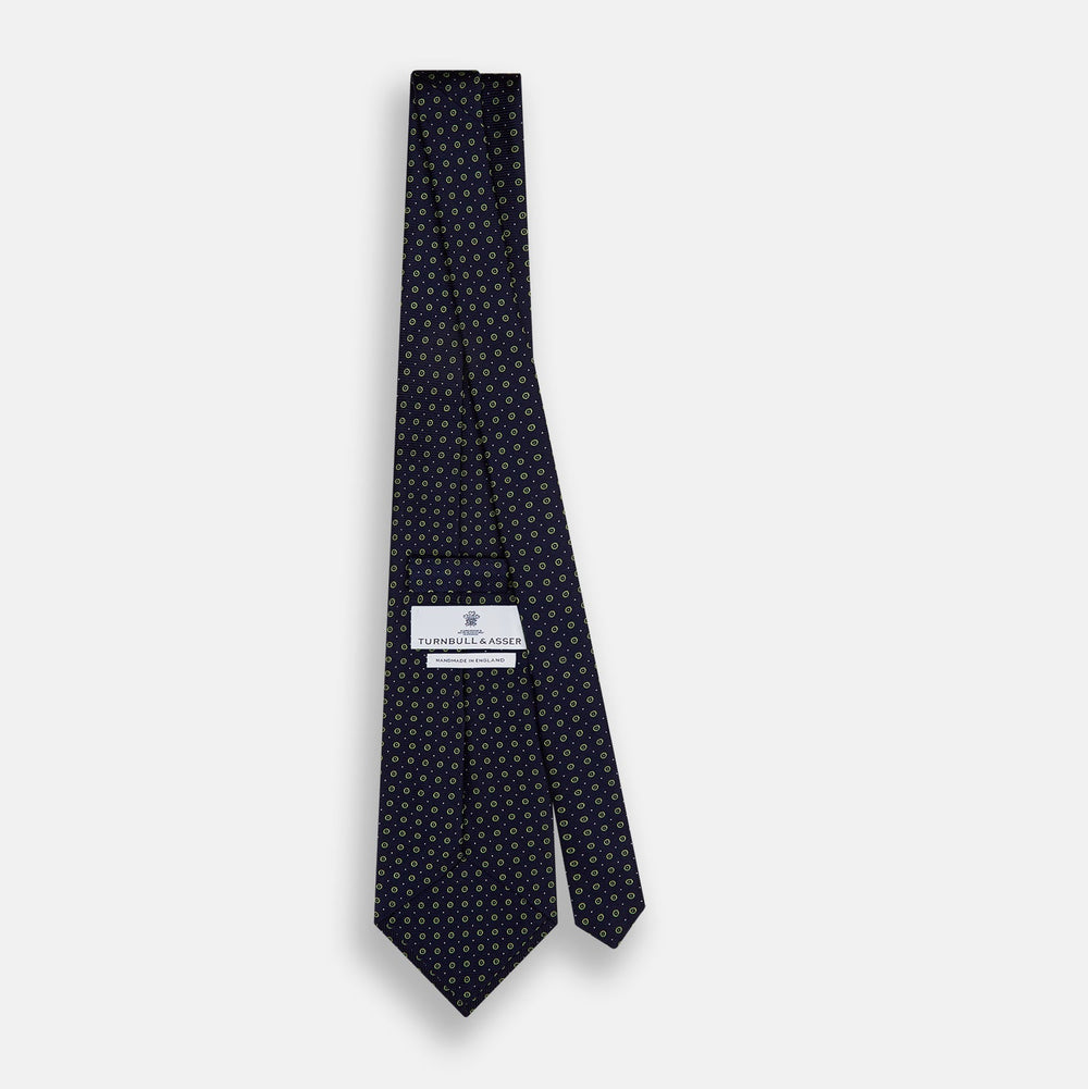 Navy and Light Green Circle Silk Tie