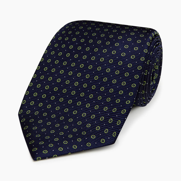 Navy and Light Green Circle Silk Tie Image 4