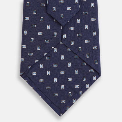 Navy Micro Rectangle Silk Tie Image 2