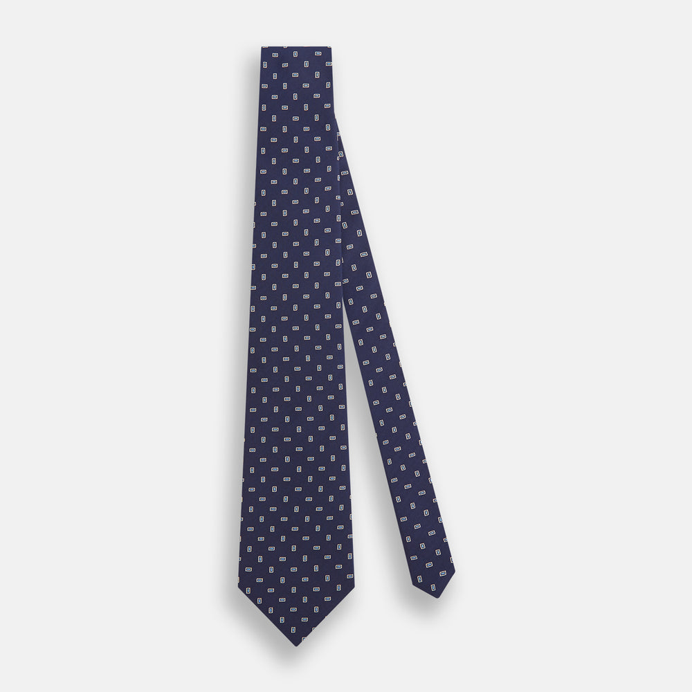 Navy Micro Rectangle Silk Tie