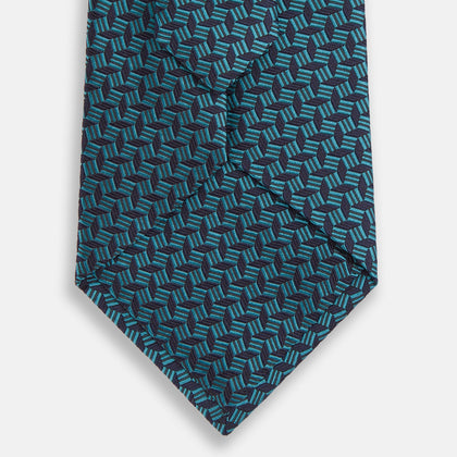 Turquoise Geometric Silk Tie Image 2