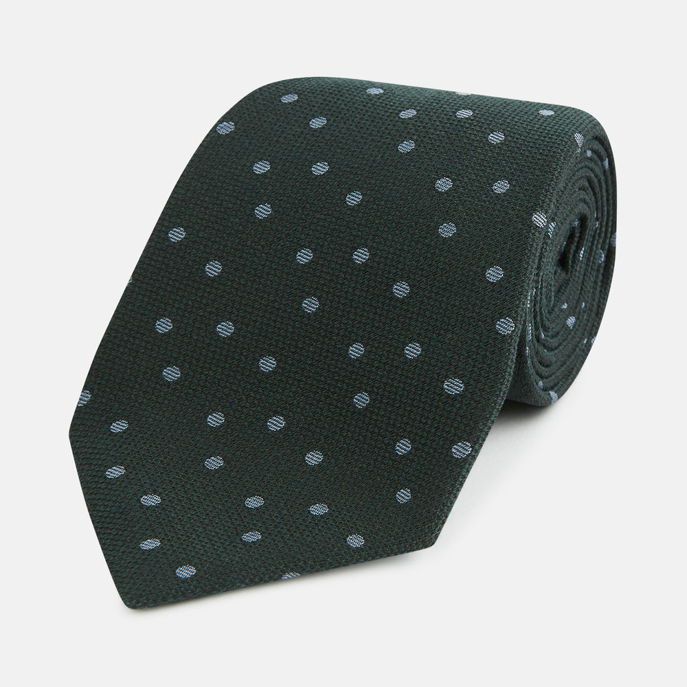 Pale Blue and Green Micro Dot Silk Blend Tie