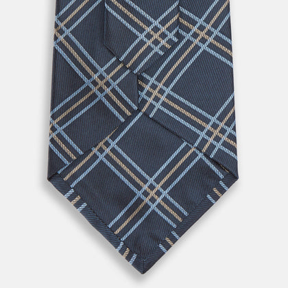 Navy Triple Check Silk Tie Image 2