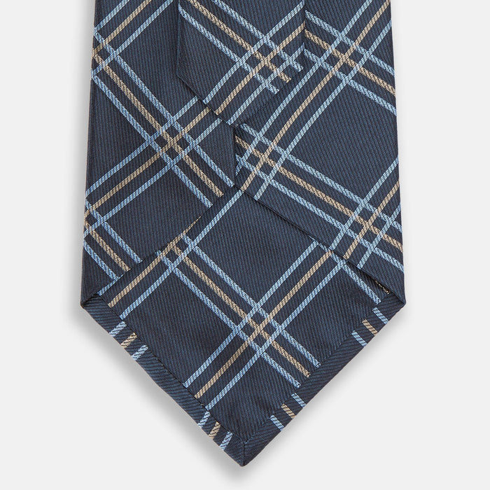 Navy Triple Check Silk Tie Image 2