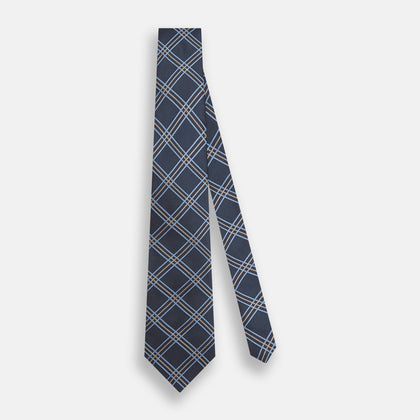 Navy Triple Check Silk Tie