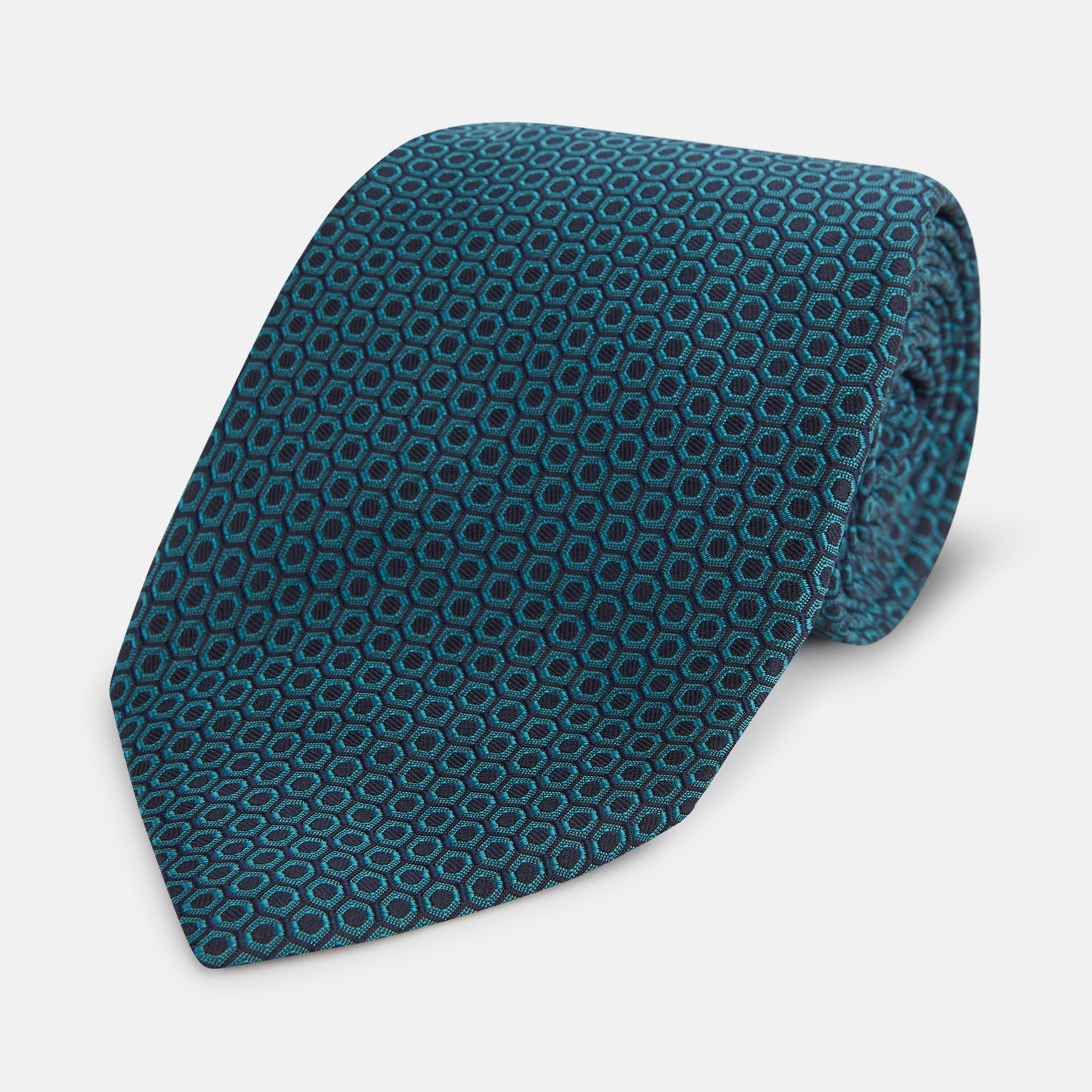 Turquoise Micro Hexagon Silk Tie