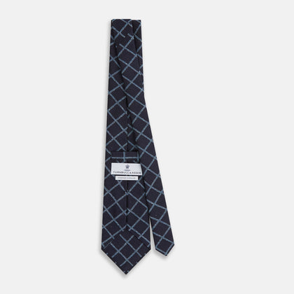 Blue Diagonal Check Silk Blend Tie Image 3