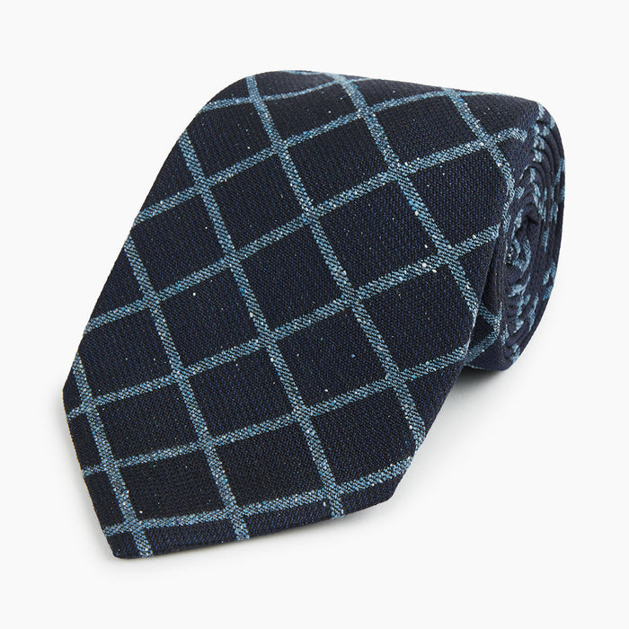 Blue Diagonal Check Silk Blend Tie Image 4