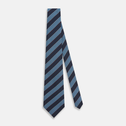 Blue Block Stripe Silk Blend Tie